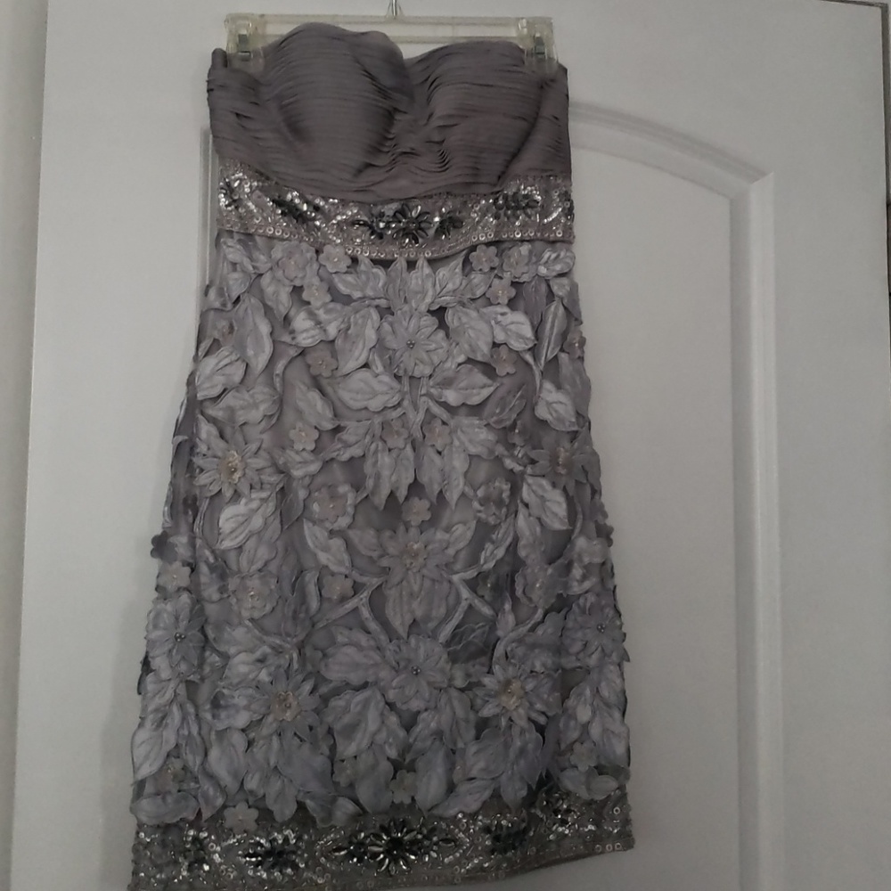 sue wong silver dress | Dresses | Last Chance Item Sue Wong Nocturne Greysilver Beaded line skirt flows down to a knee SUE WONG Stunning Sequin Beaded